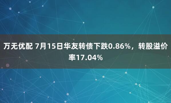 万无优配 7月15日华友转债下跌0.86%，转股溢价率17.04%